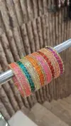 Multicolour Glass Bangle Set With Gold Stone Work Wholesale Market In Surat